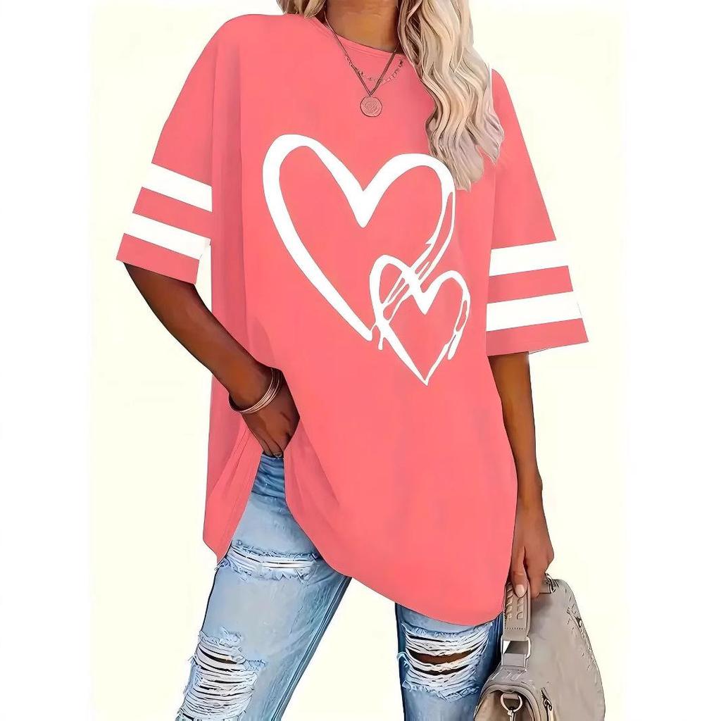 2025 Sommer Herz Muster Übergröße Damen T-Shirt - Europäischer & Amerikanischer Stil