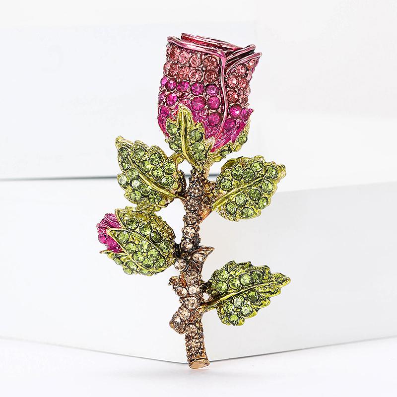 Exquisite Shinning Rhinestone Rose Flowers Brooches For Women Party Jewelry Accessories Gifts