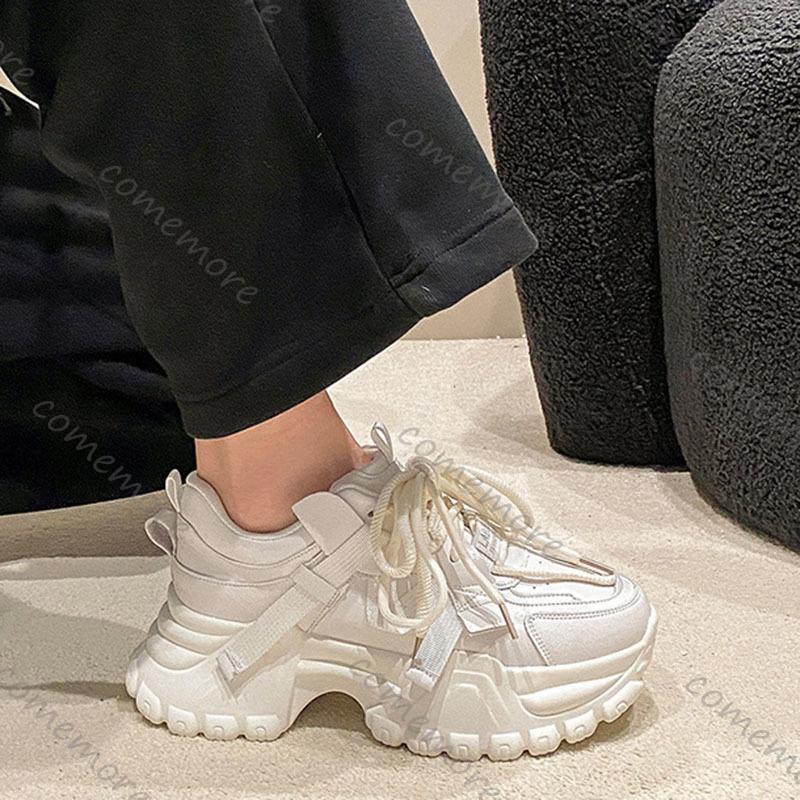 Mode Comemore Damenschuhe Höherlegung Mode Dicke Sohle Sneaker Große Größe Schnürung Klobig Hoher Absatz Frühling Herbst Sportschuhe