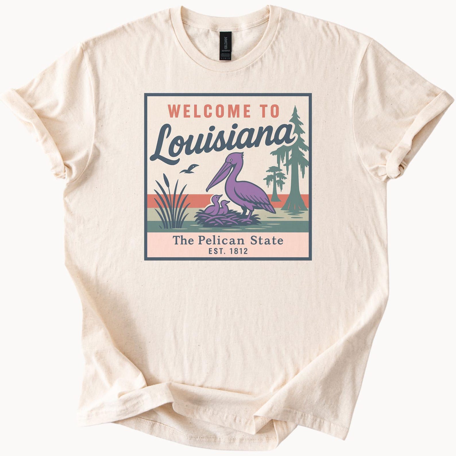 Louisiana Pelican State Graphic T Shirt Welcome to Louisiana Bird and Nature Scene Louisiana State Pride Apparel Est 1812 Graphic Tee 150