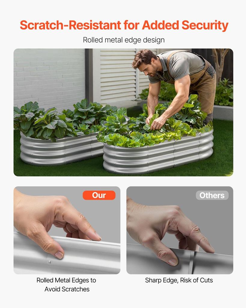 Metal Raised Garden Bed, 1.2 X 0.6 X 0.3 M Oval Outdoor Galvanized Planter Garden Box, Open Bottom Design, Large Planter Raised Bed for Growing