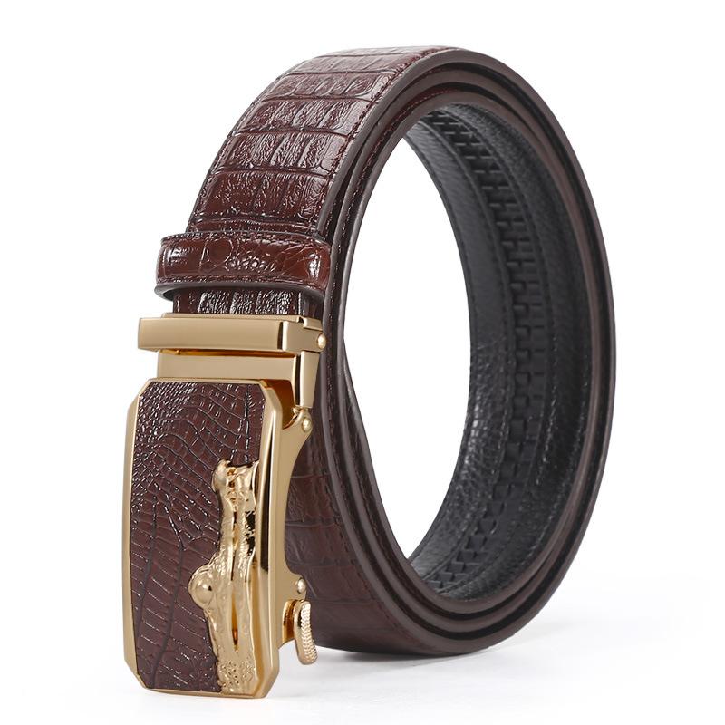 Men'S Alloy Automatic Buckle High-End Crocodile Pattern Belt Light Business Light Luxury Pure Cowhide Belt Belt
