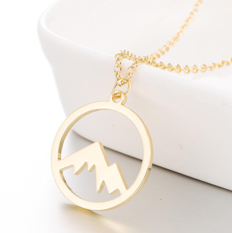 Mountain Peak Forest European American Trendy Children's Geometric Gold Plated Stainless Steel Hollow Mountain Peak Pendant