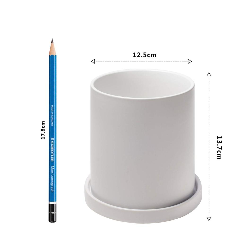 Ekirlin White Ceramic Flower Size with Drainage Pure for Nordic Indoor Decor Pot, Stylish, 12.5cm, 5, Saucer, Hole, Color, Houseplants, Pot, Planter,