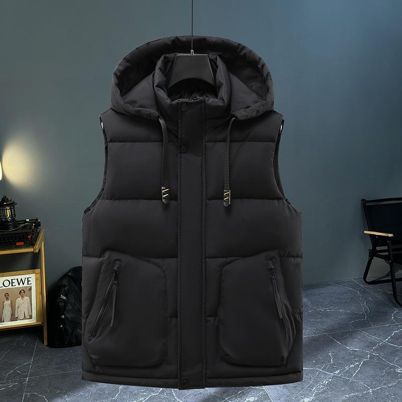 Young and young autumn and winter men's trendy cotton vest removable hat thickened casual warm vest vest vest fashion jacket