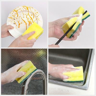 Durable Reusable Dishwashing Sponge Double-sided Highly Absorbent Scouring Pad Rust Removing Cleaning Wipe Household Cleaning