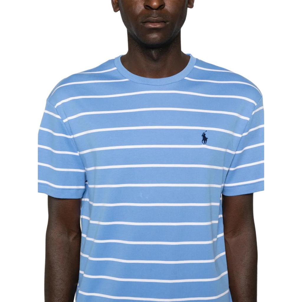 Polo Ralph Lauren Pasiasta Koszulka z Okrągłym Dekoltem Luźny Krój Krótki Rękaw Męskie Góry Niebieski 710926741-002