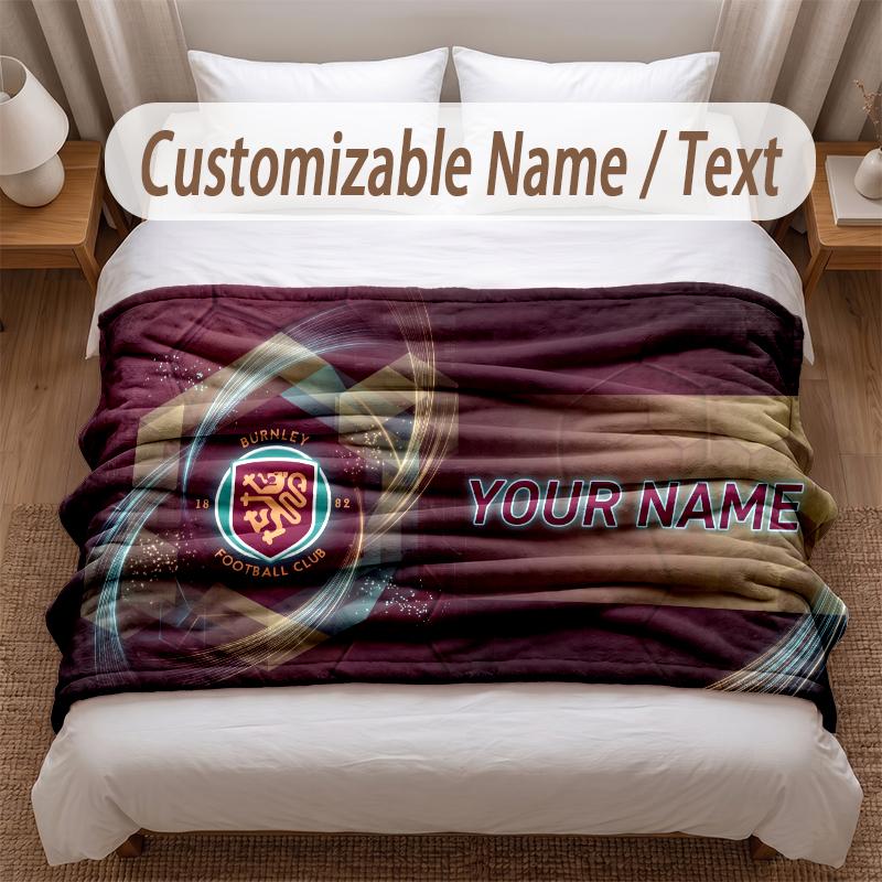 Burnley Football Printed Flannel Blanket Custom Name Text Soft Warm Throw For Bedroom Holiday Gift