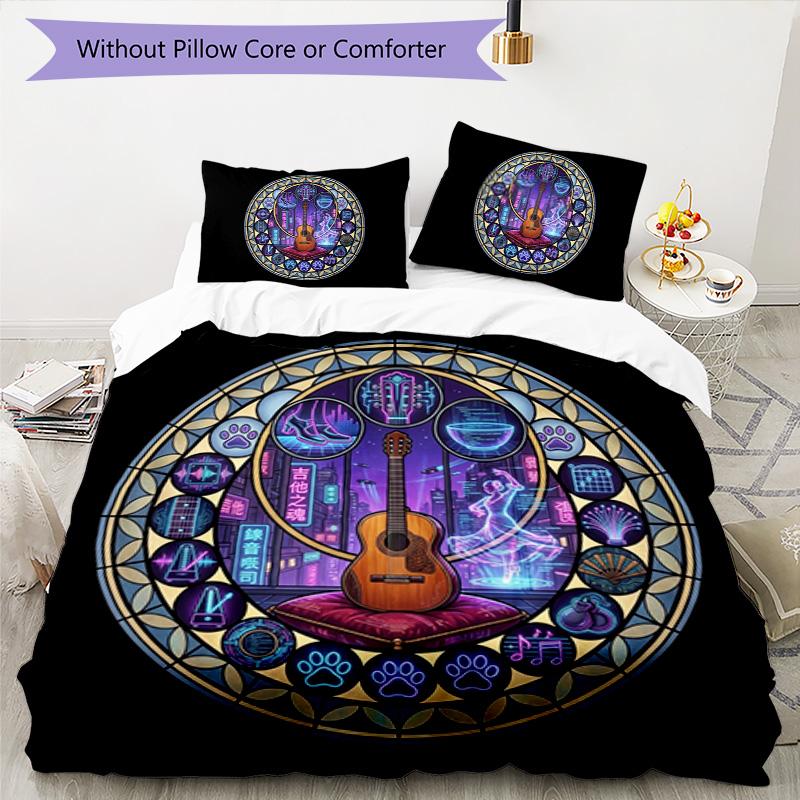 Cybernetic Music Mandolin Pattern Bedding,Quilt Set Quilt Cover Pillowcase Home Birthday Gift (1 * duvet cover + 2 * pillowcase, without core)