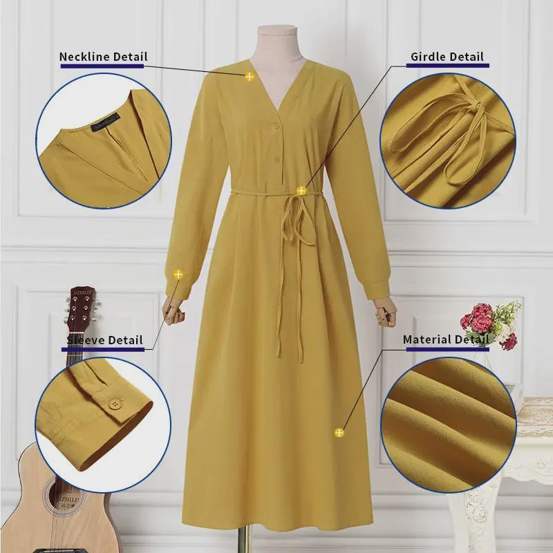 Brandneues 2023 Damen Langarm Baumwoll- und Leinen Abendkleid