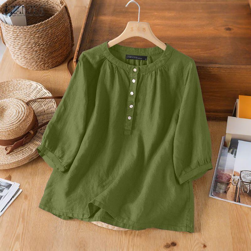 

ZANZEA Женская повседневная блузка с круглым вырезом и коротким рукавом 5XL зелёный