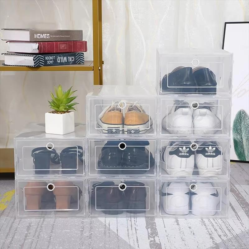 6er-Pack durchsichtige Schuhaufbewahrungsboxen mit stapelbarem, faltbarem Design, robuste staubdichte Organizer für ordentliche Schuhschränke