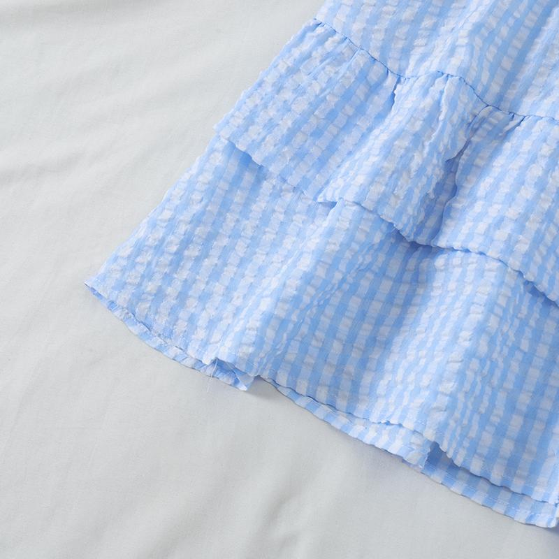 VONDA Summer Women Sleeveless Plaid Print Ruffled Tank Tops T-shirts