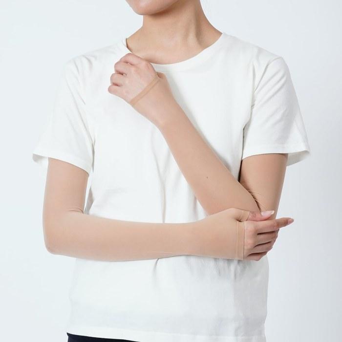 Fukuske Arm Cover UV Protection, 90% UV Block, Antibacterial, Long Length, Thumb Hole, 1 Pair, Nudy Beige, Free Size