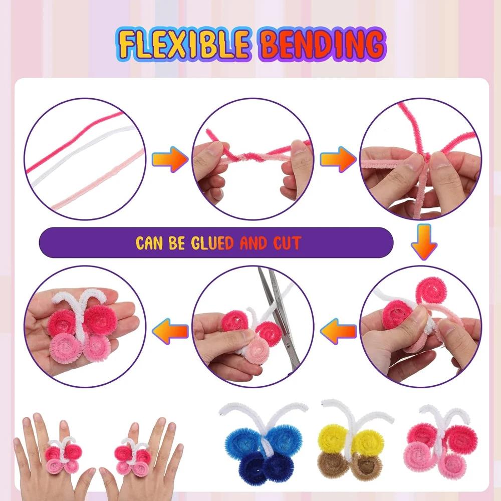 1500-100Pcs Multicolor Craft Pipe Cleaners Chenille Stems Plush Stick DIY Twisting Sticks for Kids Arts Handcraft Decor