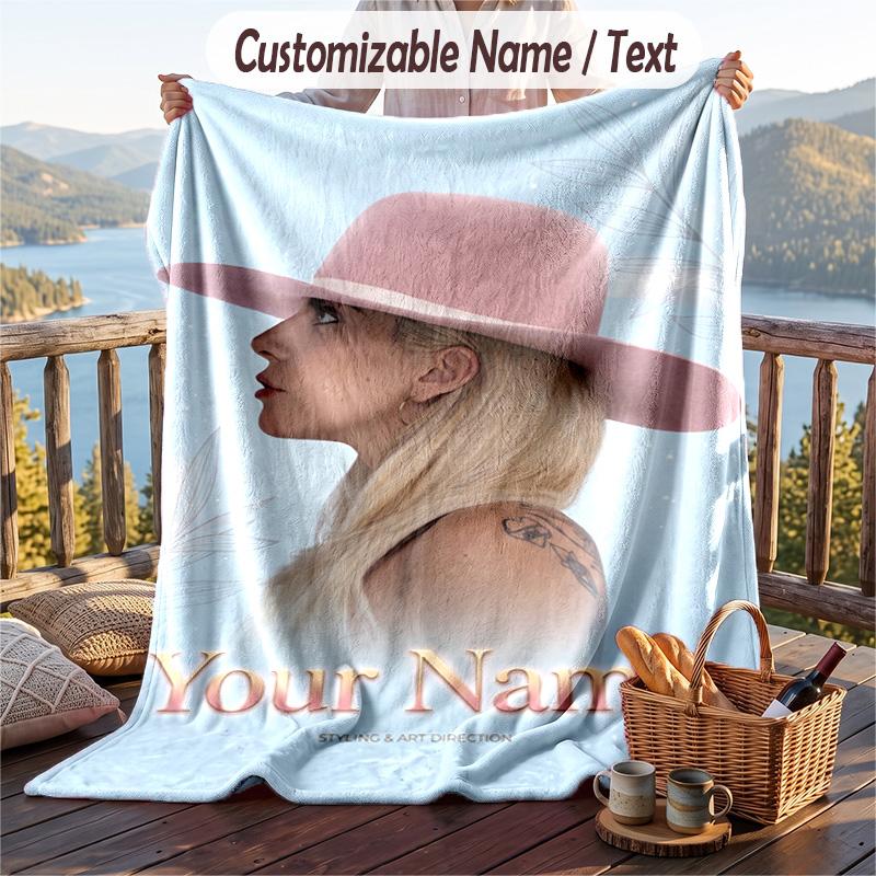 Coperta in Flanella Personalizzata, Nome Stampato Personalizzato Lady Gaga, Morbida Coperta Peluche per Uso Domestico