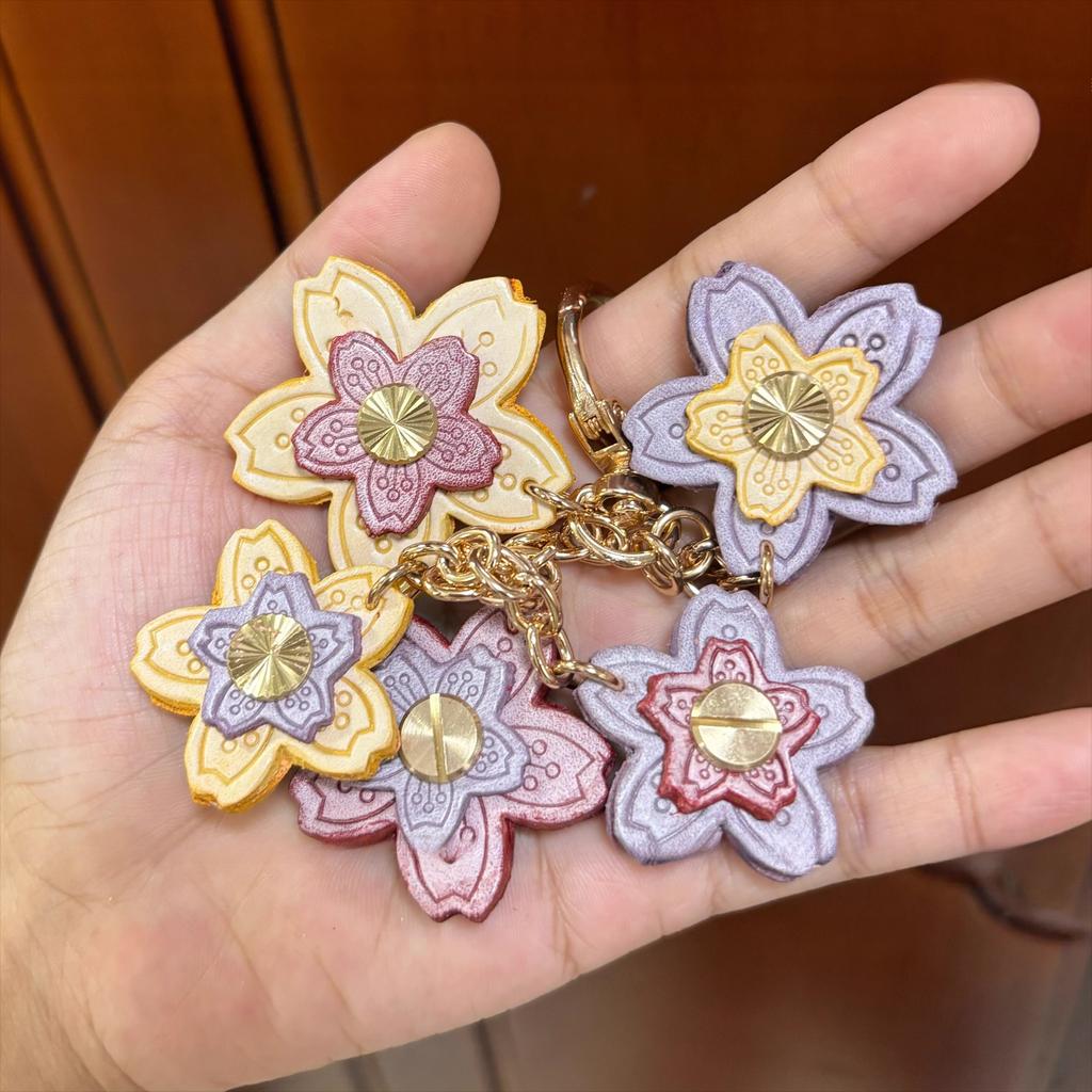 Genuine leather top layer cowhide cherry blossom bag pendant flower ornament car keychain ornament bag hanging ornament Vintage