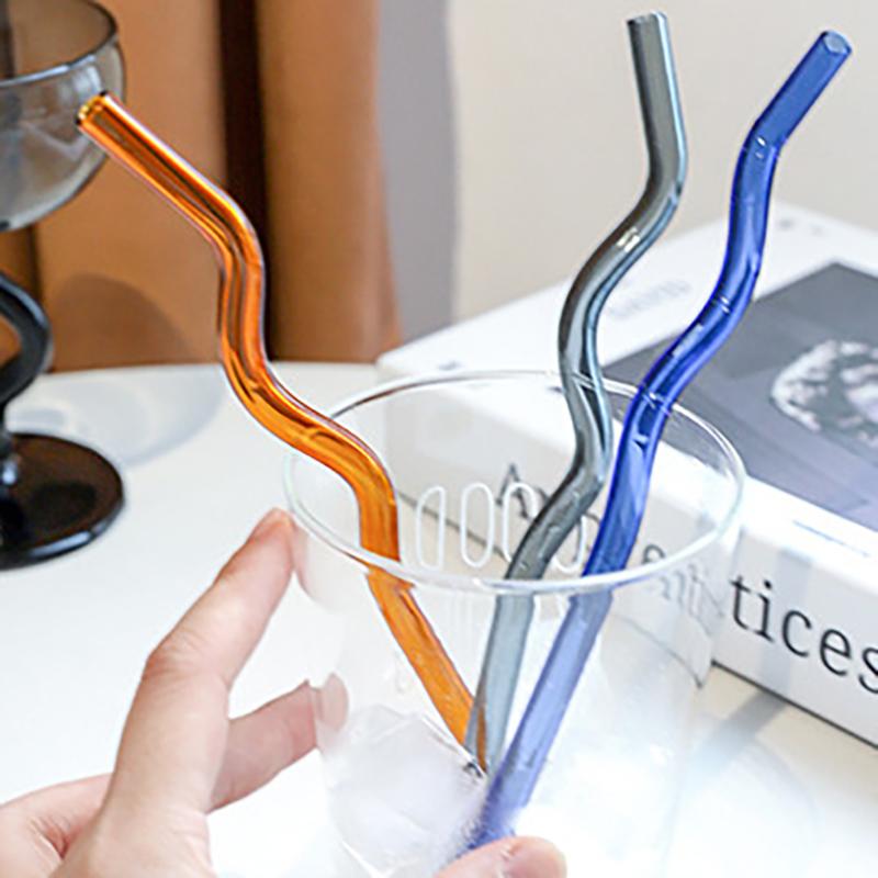 1Pc High Borosilicate Colorful Glass Straws Eco-Friendly Glass Wavy For Juice Cocktails Kitchen Party Bar Drinkware