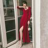 Red Elegant Party Dress Women Spring French Split Designer Midi Dress Female High Street Casual Korean One-piece Dress 2021 New
