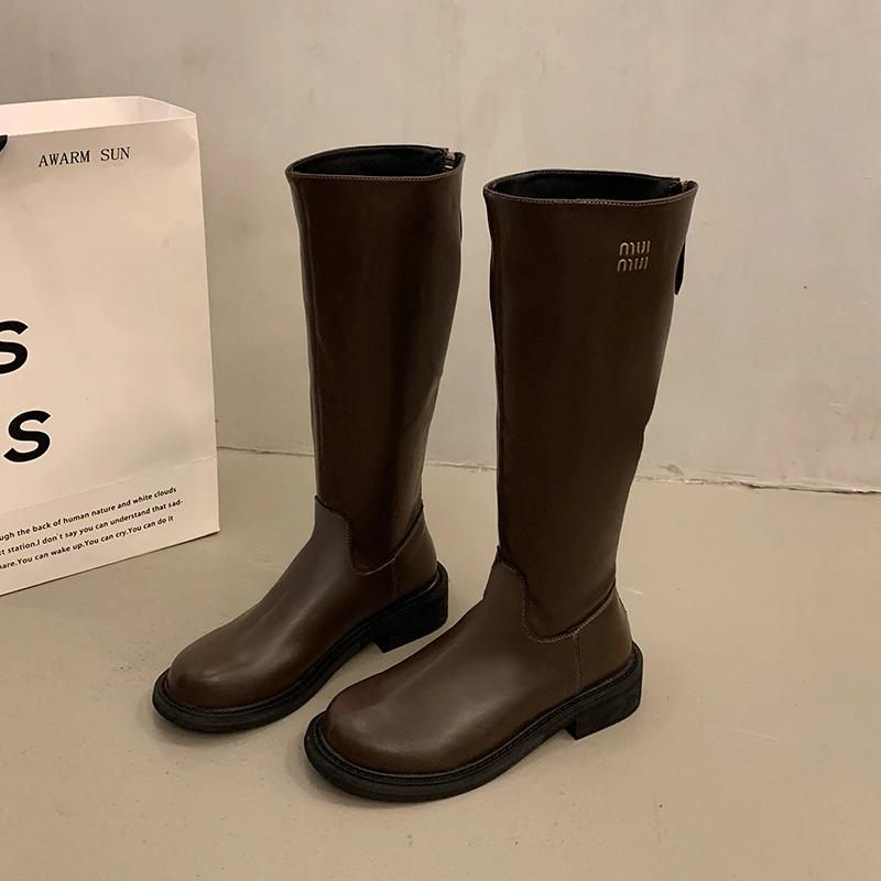 Women's Petite High-top Versatile Riding Boots 2024 New Autumn/winter Thick Base Long Tube Slimming Boots Rubber Upper Material