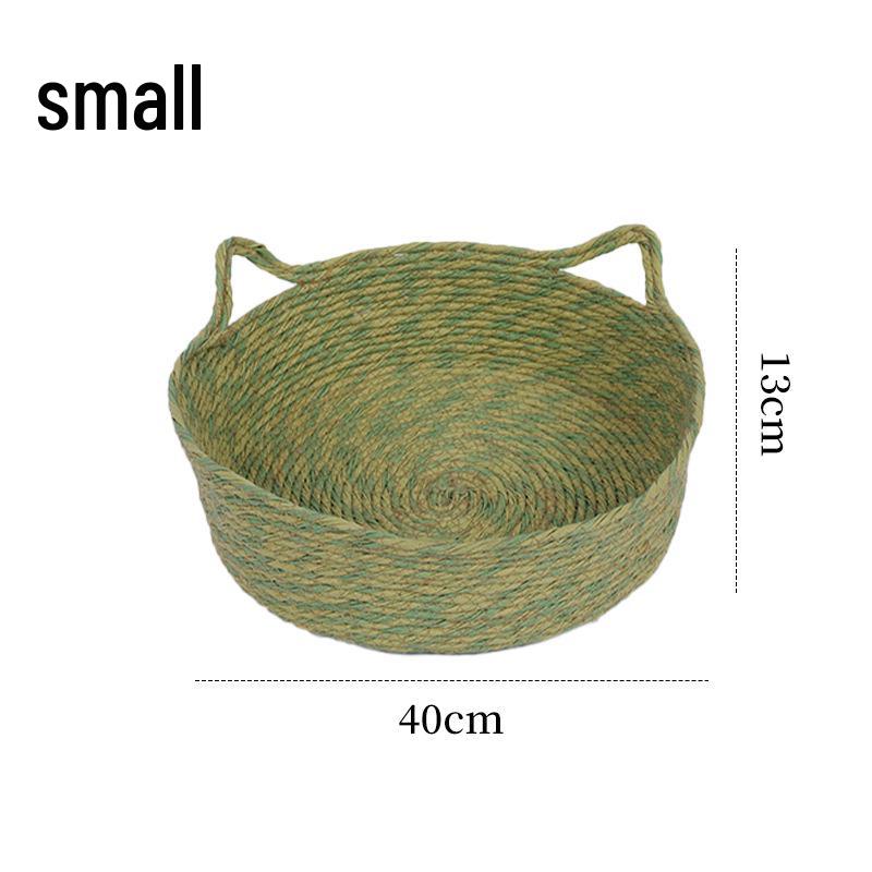 INS-Style Woven Rattan Cat Bed with Double Handles and Removable Cushion - All-Season, Breathable Nest for Cats
