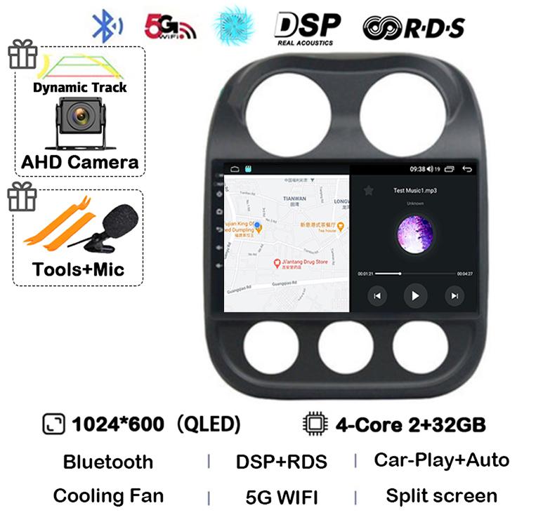 Android 14 Carplay Auto Car Radio For Jeep Compass Patriot 2010 2011 2012 2013 2014 2015 2016 GPS Multimedia Stereo Player QLED