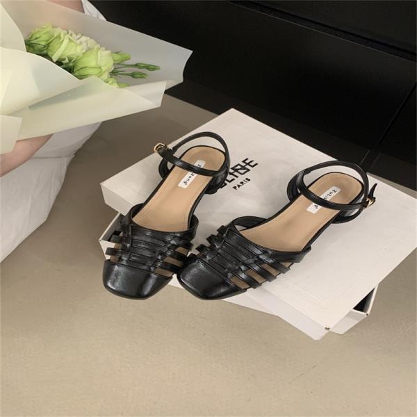 

Модные босоножки на высоком каблуке для женщин, ремешок до середины икры, женская обувь 2025 лето, универсальные, квадратный носок, на высоком каблуке, для девушек, низкий, новый, ретро, блочный каблук, ром 35