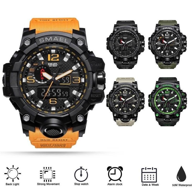 Rugged Smael Men's Military Watch Luminous Alarm Sport Wristwatch Durable 50m Waterproof