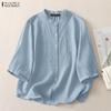 Women Casual Stand Collar Loose 3/4 Sleeve Blouse