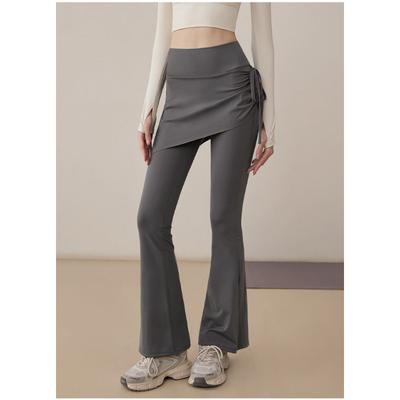 Pantalons de Yoga Évasés Taille Haute pour Femmes avec Jupe Superposée Ruchés Côtés Stretch Leggings de Fitness