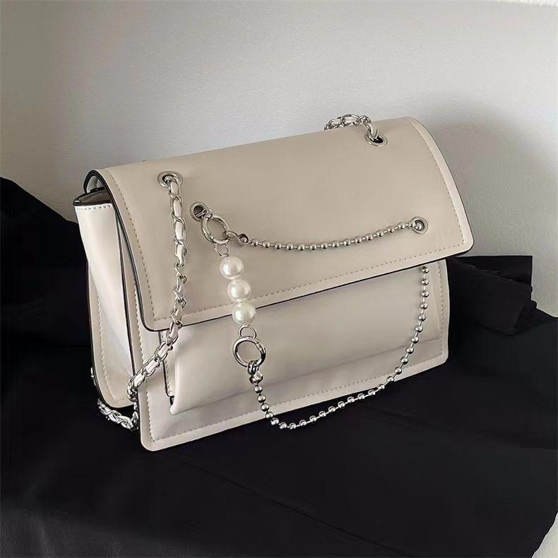 

JIAERDI Solid Color Beaded Chain Handbag Women Leather Large Capacity Shoulder Bag Ladies Fashion Versatile Commute Tote Bag New 26x23x8cm білий