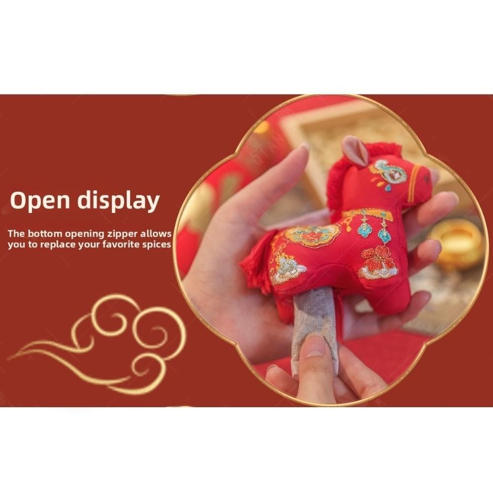 Brocade Zodiac Horse Sachet Embroidery Refillable Mascot Pony Pendant Chinese Style Zipper Design Bag Horse Hanging Decoration
