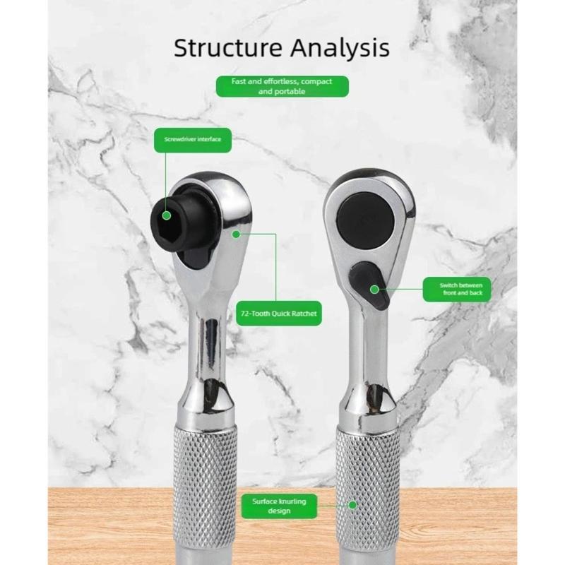 72 Tooth Reversible Ratcheting Wrench Ratcheting Tool for Tight Space Automotive Repair Home Improvement Quick Socket