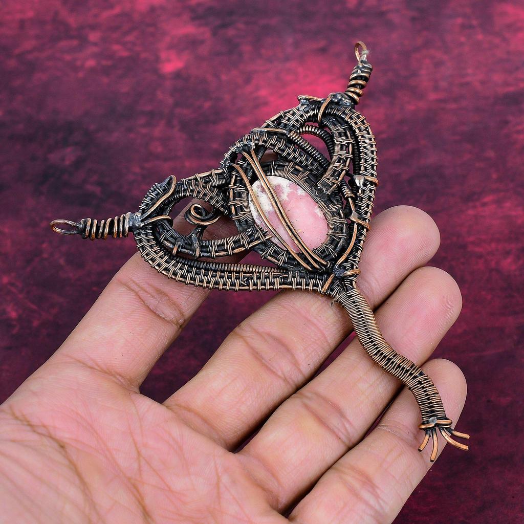 Rhodochrosite Gemstone Pendant Handmade Pendant Copper Wire Wrapped Jewelry