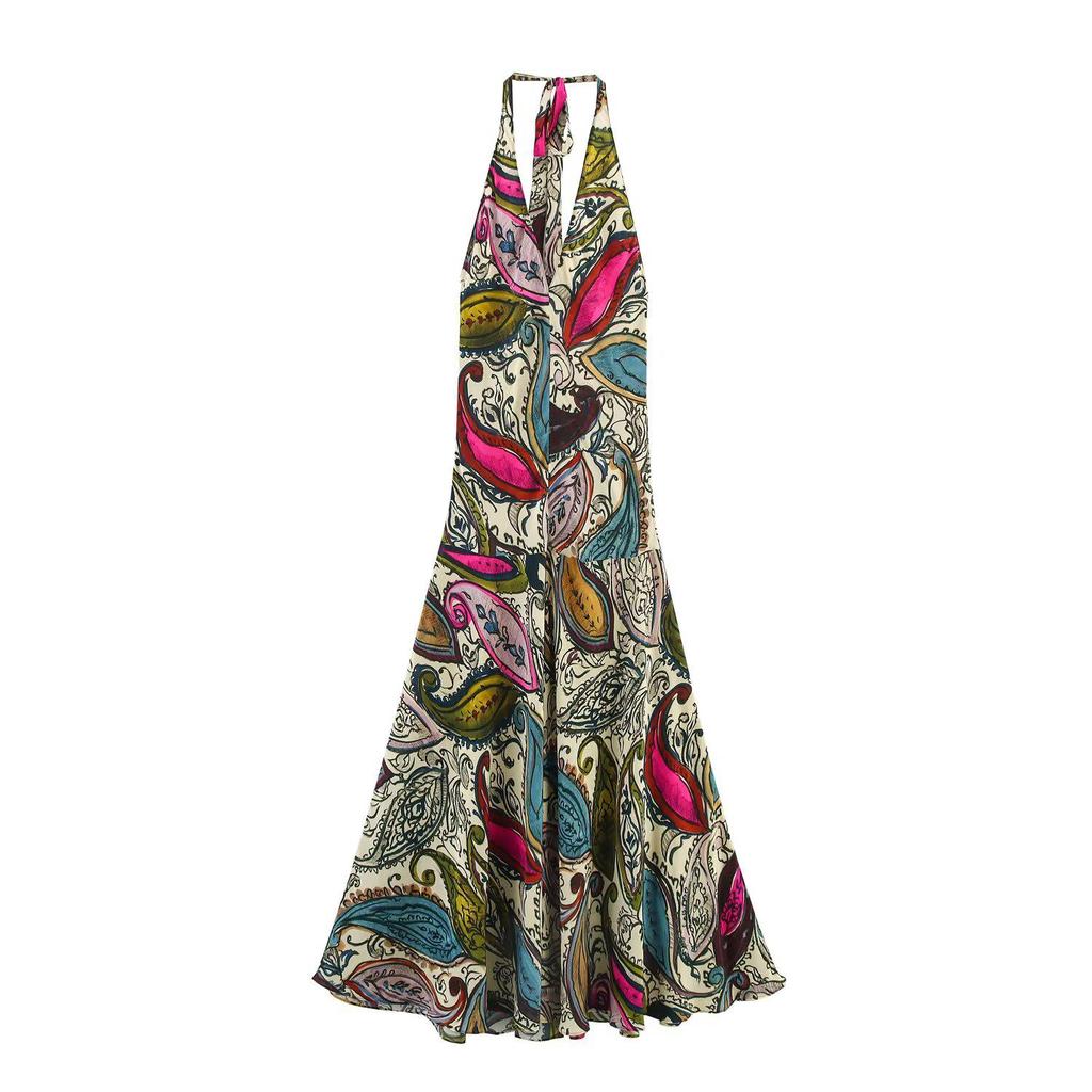 2025 Summer Women's Fashion: European & American Style Halter Print Dress