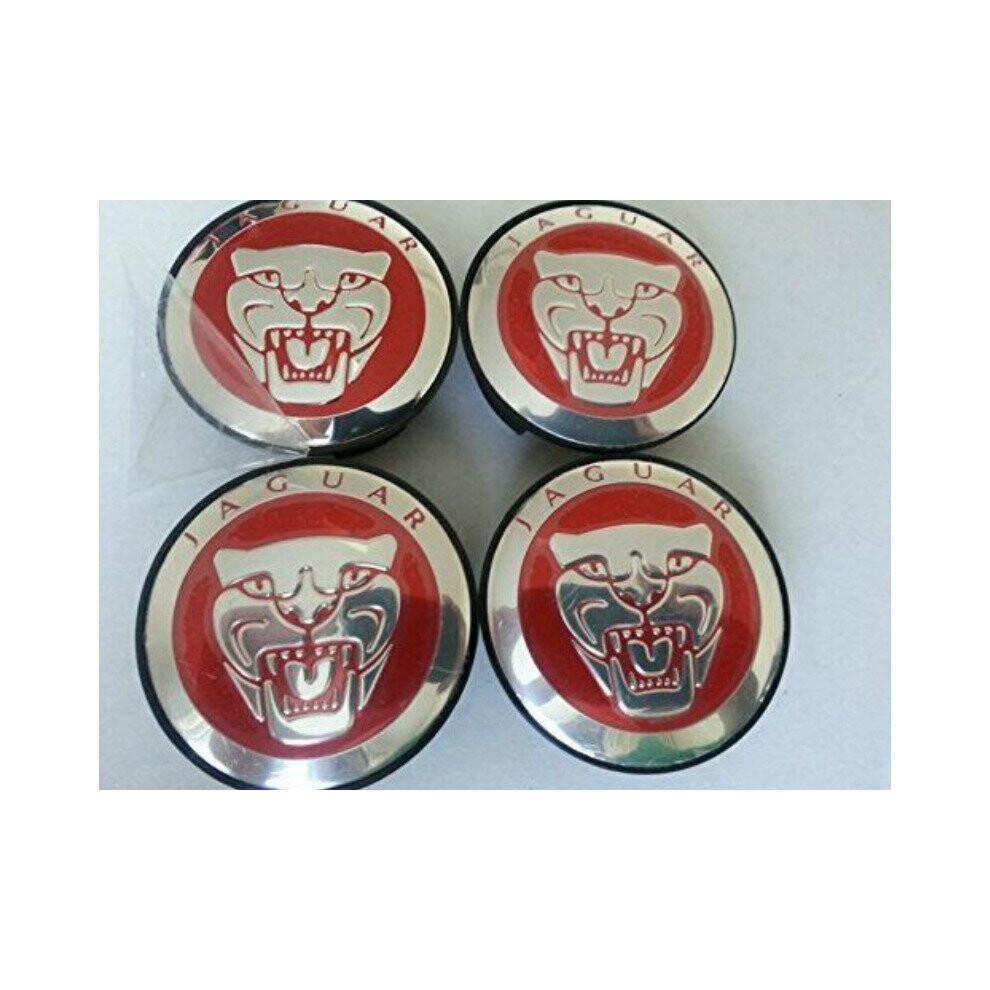4pcs Red & Chrome Jaguar Wheel Center Caps Hub Badges 59mm