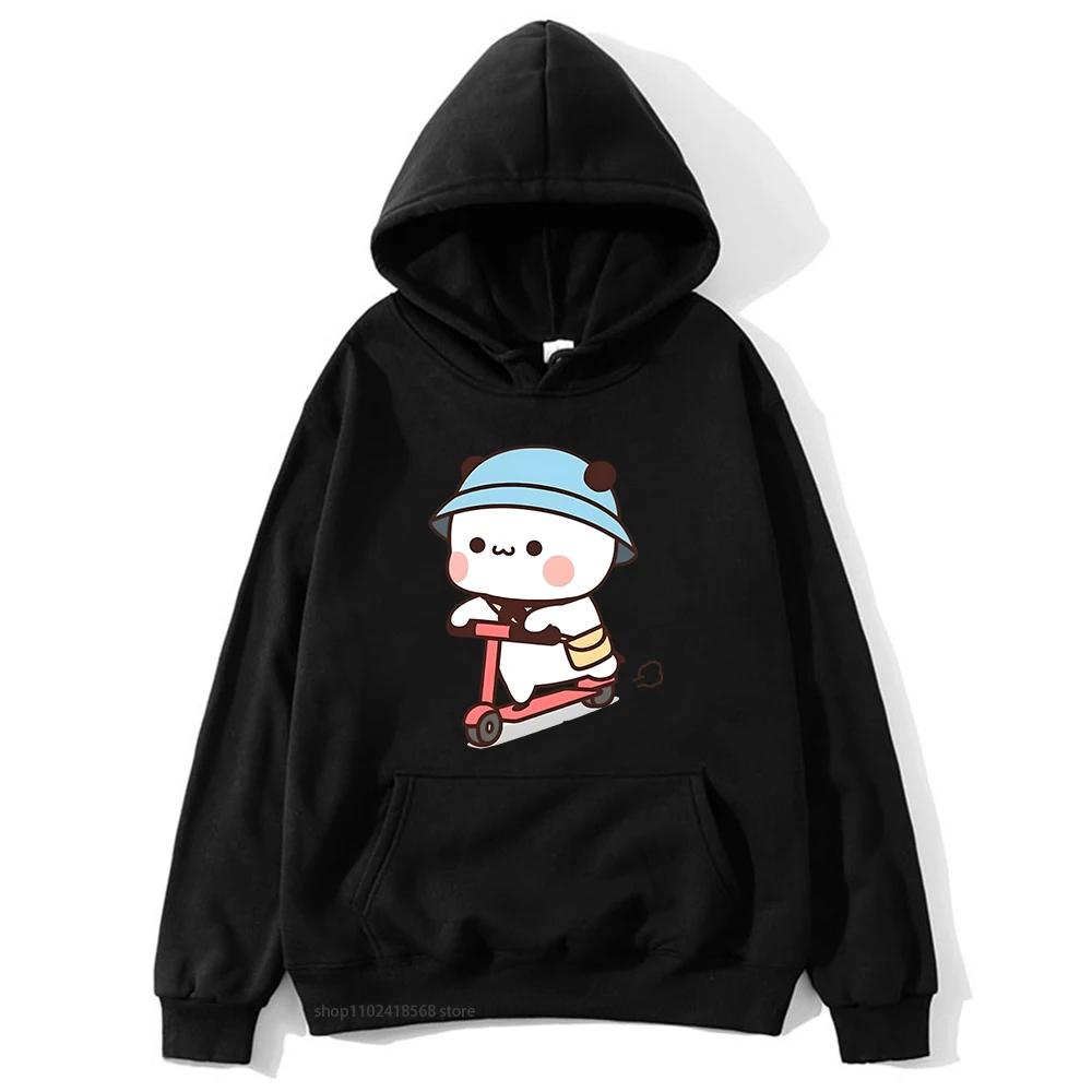 Mochi Brownie Bear Bike Riding Hoodie for Men Bubu Dudu Sweatshirt Couple Clothes Long Sleeve Clothing
