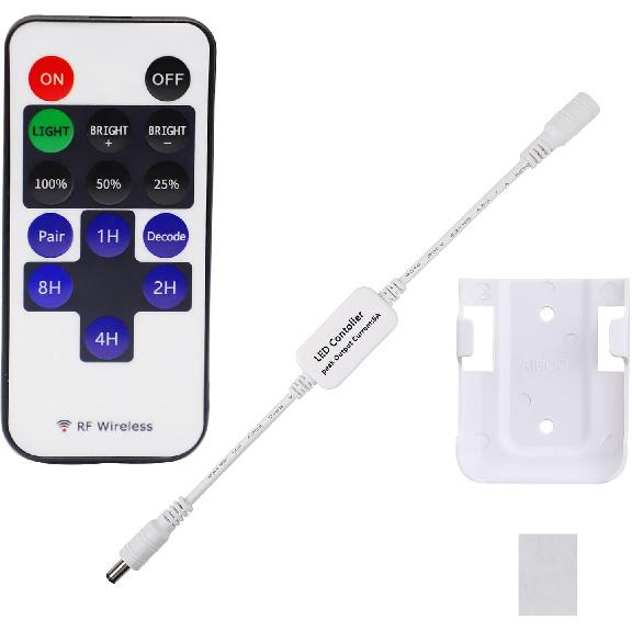 Updated Mini Remote Control for Single Color LED Strip Lights, RF Dimmer for 12V DC LED Ribbon, LED Neon Sign, Wireless Remote Control for Dimmable