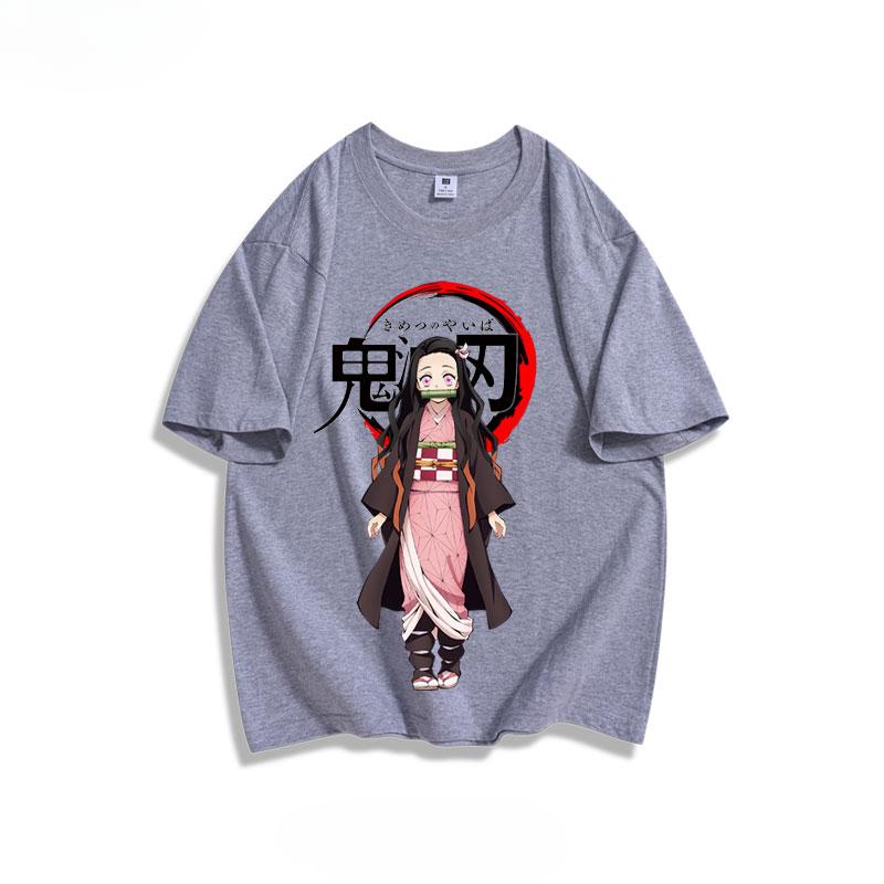 Popular anime demon slayer print 100% pure cotton short sleeved summer men's outdoor casual fashion comfortable streetwear