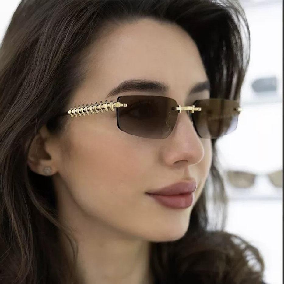 Rimless Metal Sunglasses Women Men Vintage Punk Luxury Brand Designer UV400 Outdoor Driving Hip Hop Sun Glasses