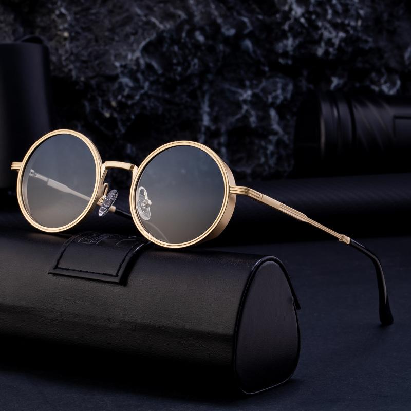 Non-polarized Round Frame Sunglasses for Men with Spring Legs, Retro and High-end Sunglasses, Metal Oval Frame Glasses