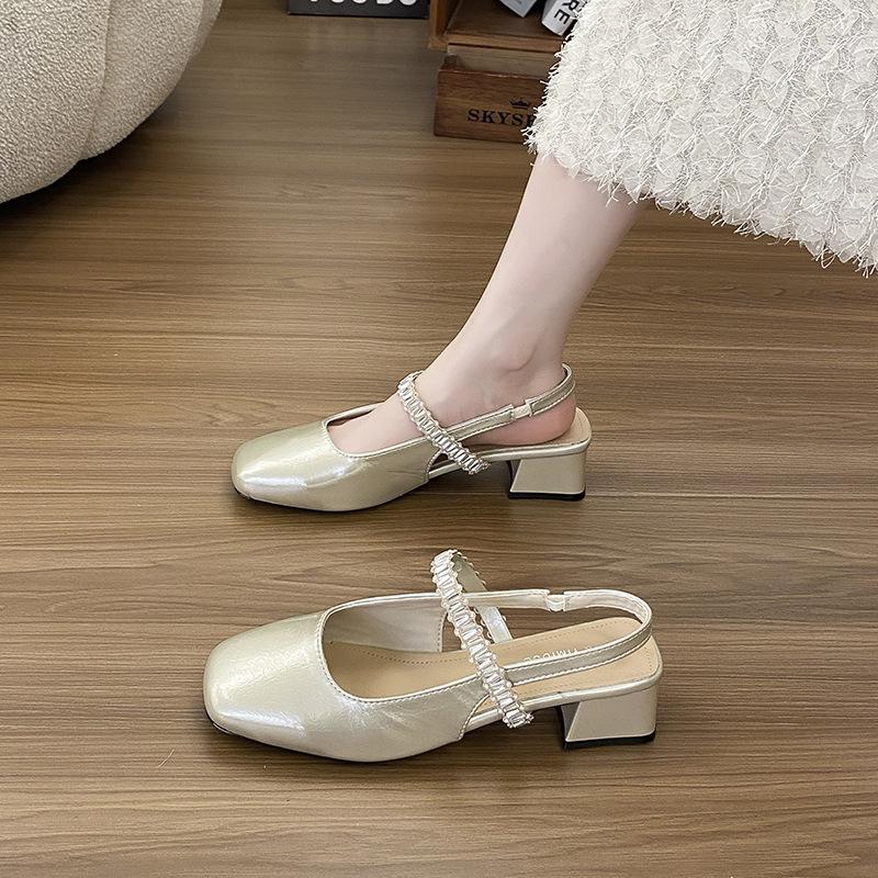 

Женские туфли Мэри Джейн с квадратным носком и толстым каблуком - удобные летние сандалии с открытым носком, модные низкие женские туфли, новые дизайны 40 шампанского