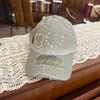 Japanese Style Distressed Hole Star Embroider Baseball Cap for Women Easiest for Matchretro Distressed Big Head Circumference Face Showing Small Peake