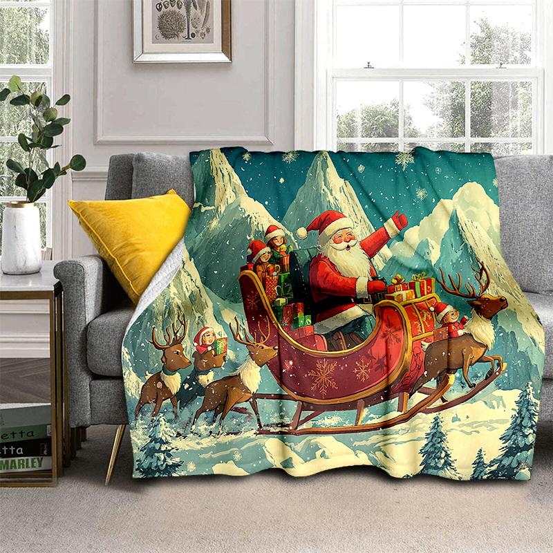 Cartoon Santa Claus Merry Christmas Snowman New Year Gift Soft Flannel Blanket for Beds Bedroom Sofa,Throw Blanket for Cover