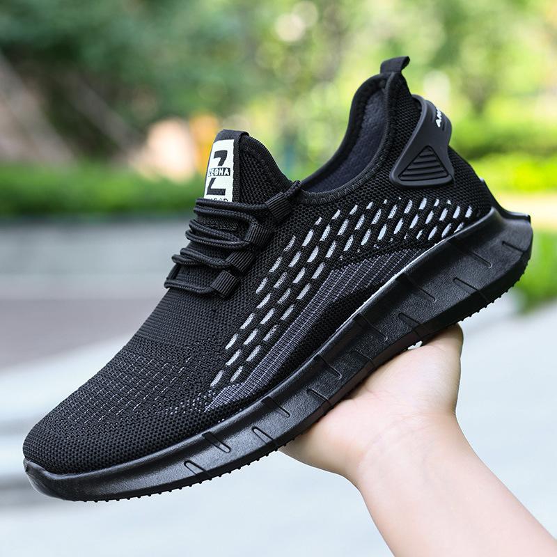 Fashion Casual Sports Shoes for Men Fly Woven Breathable Shoes Mesh Lightweight Shoes Round Head Solid Colour Non-slip Zapatillas Hombre