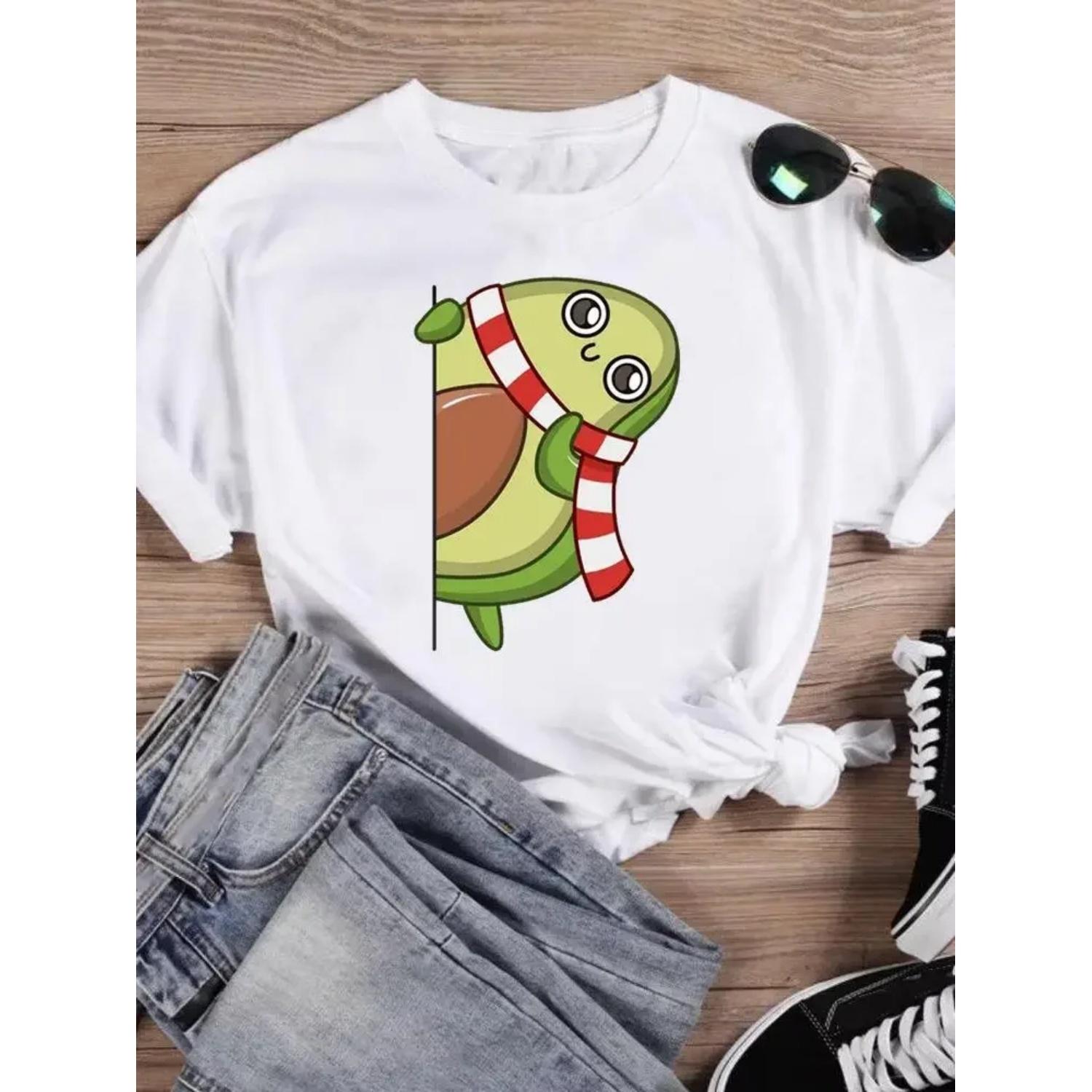 

Clothing Fashion Female New Year T-shirts Merry Christmas Avocado Love Trend Women Holiday Shirt Print T Top Graphic Tee XXXXXL білий