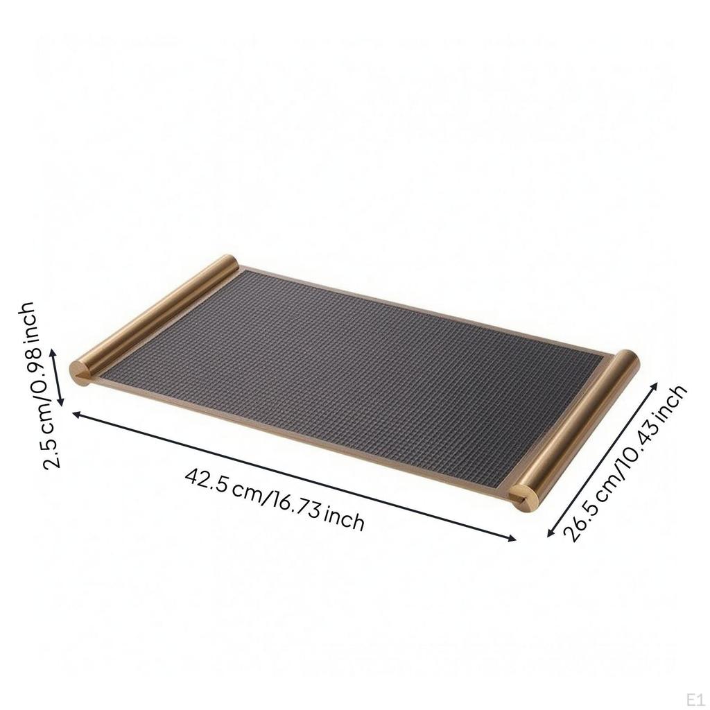 Leather Tray with Metal Frame Textured Rectangular Rails for Coffee Table, Vanity