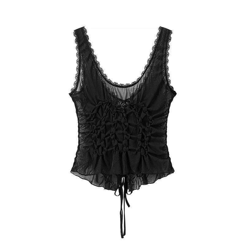 Zbzr Spring New Women clothes Western Style Bowknot Decoration Lace-up Slim fit Sexy Pleat Sling Vest Top