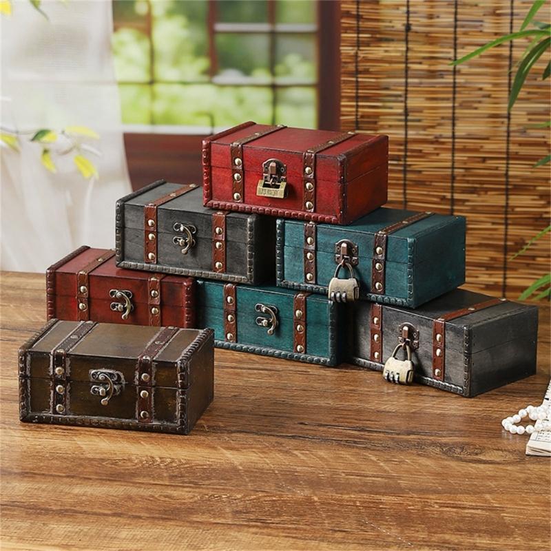 Vintage Locking Storage Box Antique Wooden Design Secure Safety Lock For Homes Organization Jewelry Documents Storage