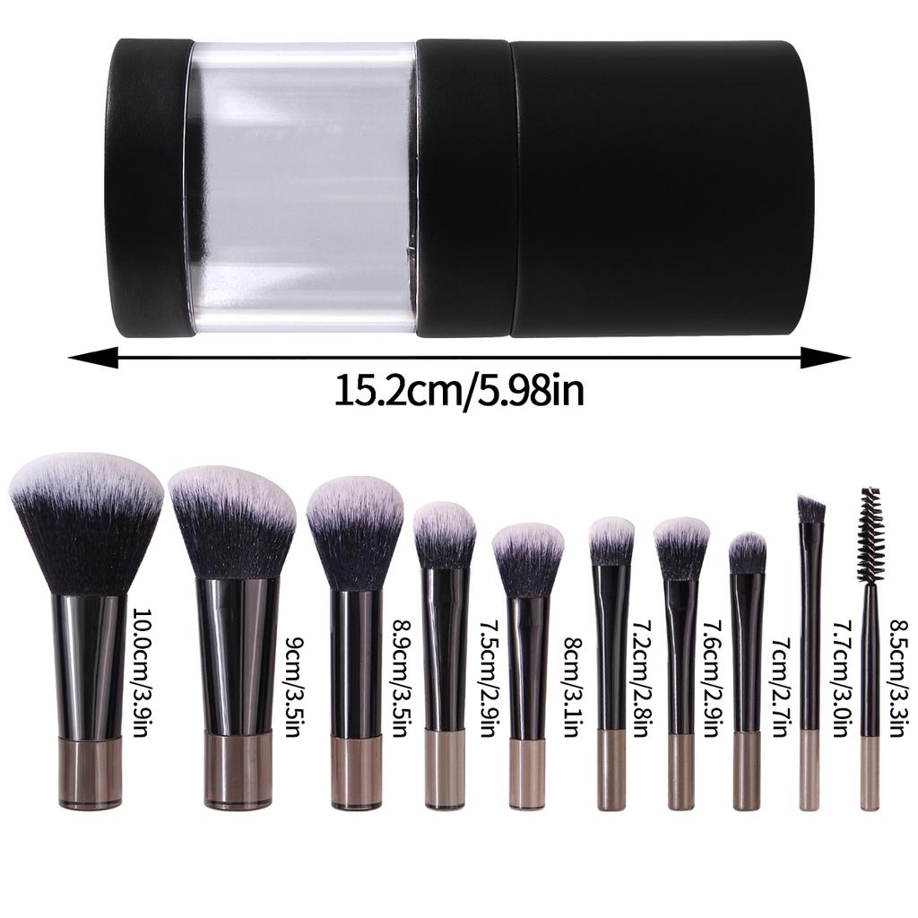Portable 10pcs mini makeup brush with storage bucket, soft bristle powder, blush, conture, eyeshadow, eyelash and eyeliner brush